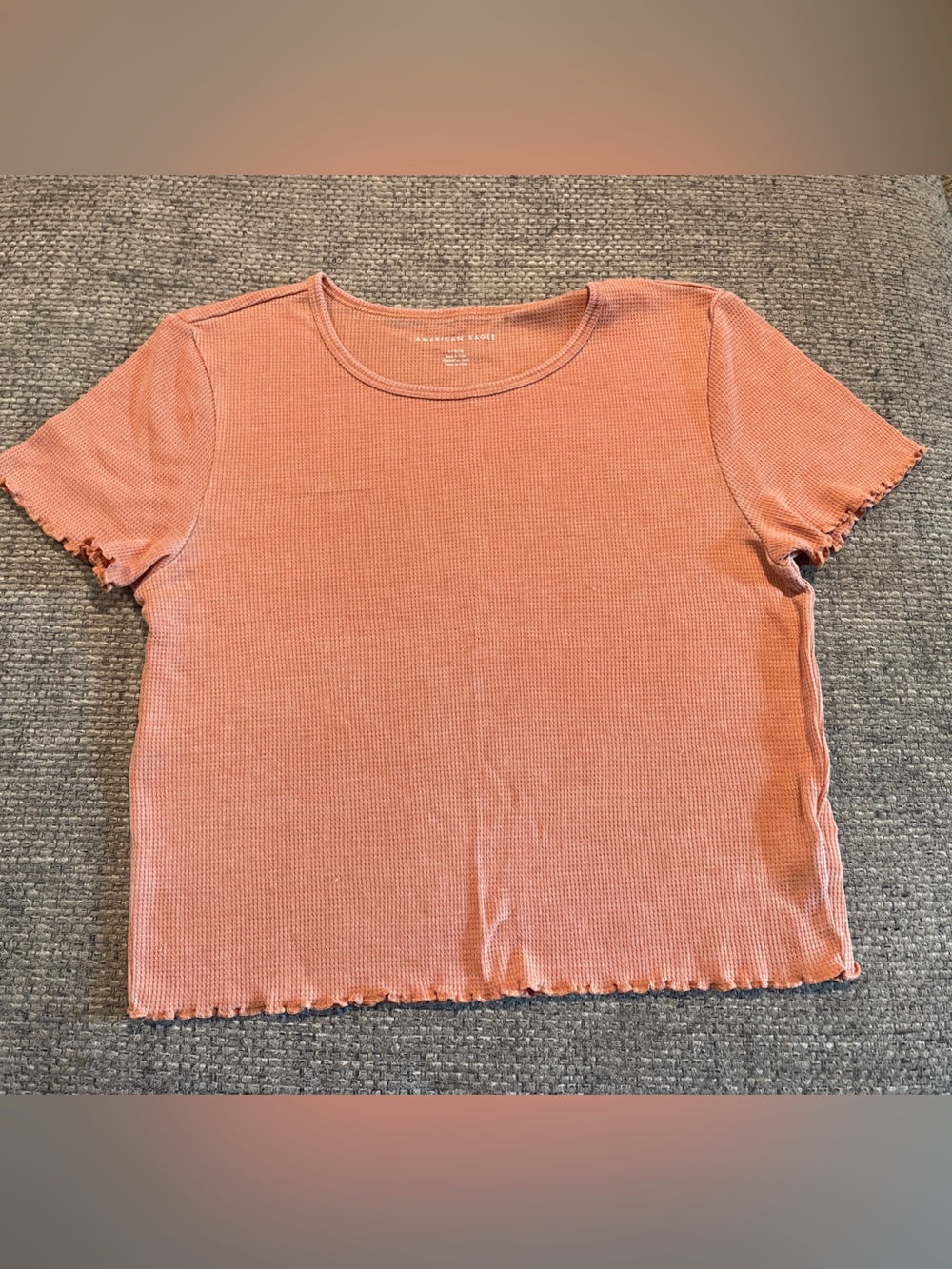 American Eagle Outfitters Waffle Knit Cropped Tee in Peach, Large